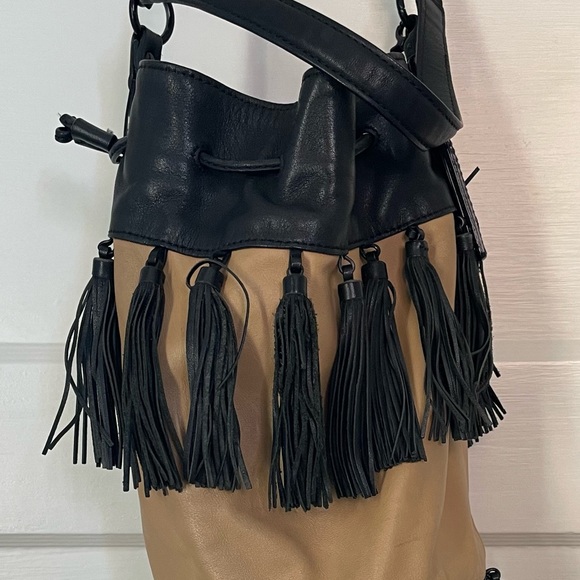 Loeffler Randall Tan and Black Fringe Bucket Bag - Picture 4 of 4